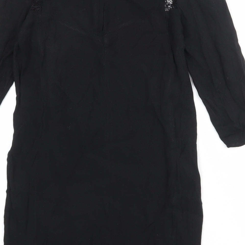 H&M Womens Black Viscose Sheath Size 8 Boat Neck Zip - Lace Detail