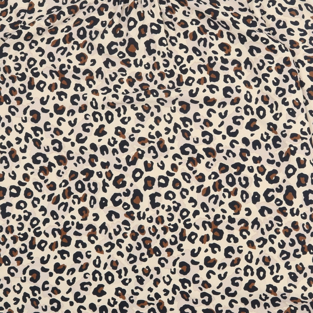 Marks & Spencer Womens Beige Animal Print Polyester Shift Size 14 V-Neck Button - Leopard Print