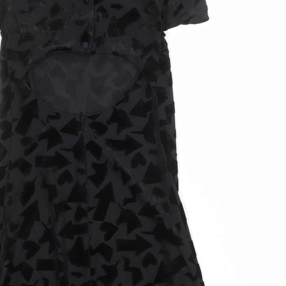 River Island Womens Black Geometric Polyester A-Line Size 8 Boat Neck Button