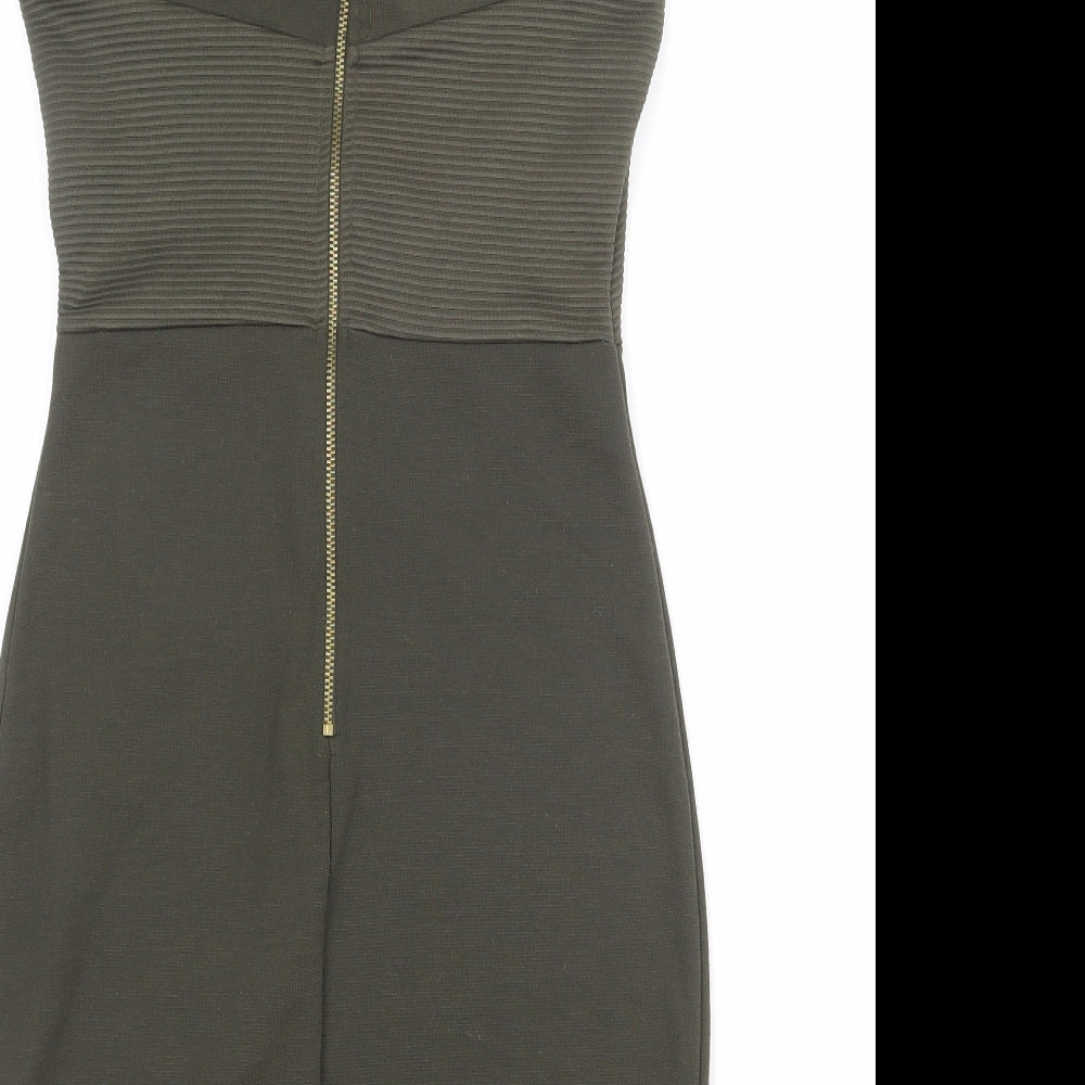 Feight Womens Green Polyester Bodycon Size 10 V-Neck Zip