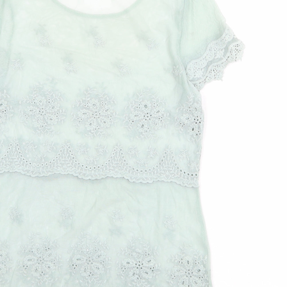 Phase Eight Womens Green Nylon Basic Blouse Size 8 Round Neck - Lace Details
