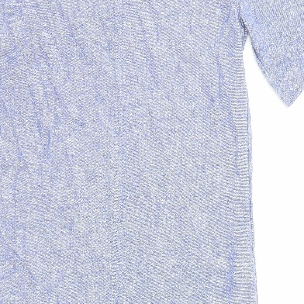 Marks & Spencer Womens Blue Linen Pencil Dress Size 6 V-Neck Pullover