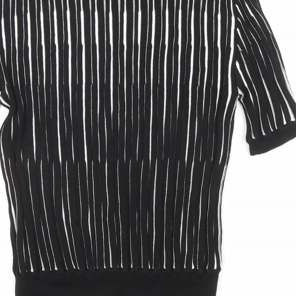 Marks & Spencer Womens Black Round Neck Striped Viscose Pullover Jumper Size 12