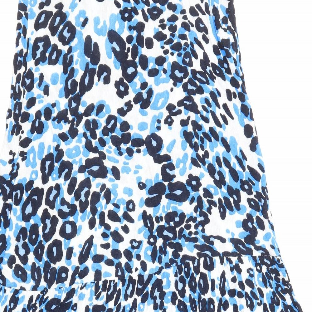 Marks & Spencer Womens Blue Animal Print Viscose Slip Dress Size 6 Scoop Neck Pullover
