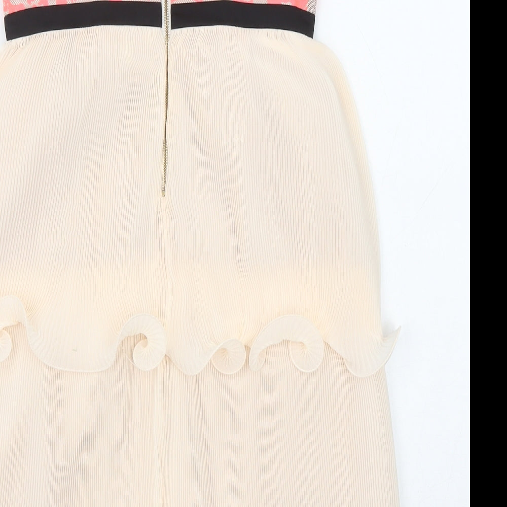 Coast Womens Pink Colourblock Polyester A-Line Size 6 Off the Shoulder Zip