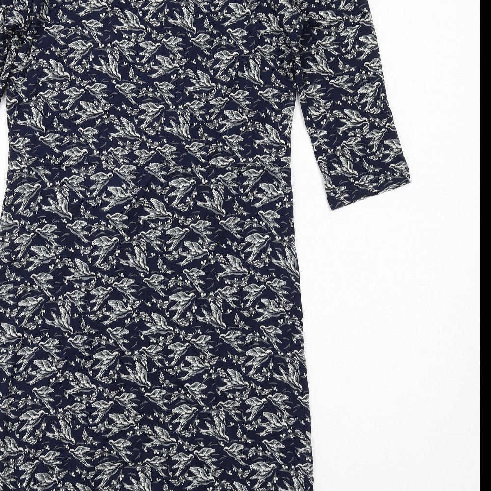 Warehouse Womens Blue Geometric Viscose Shift Size 14 Round Neck Pullover