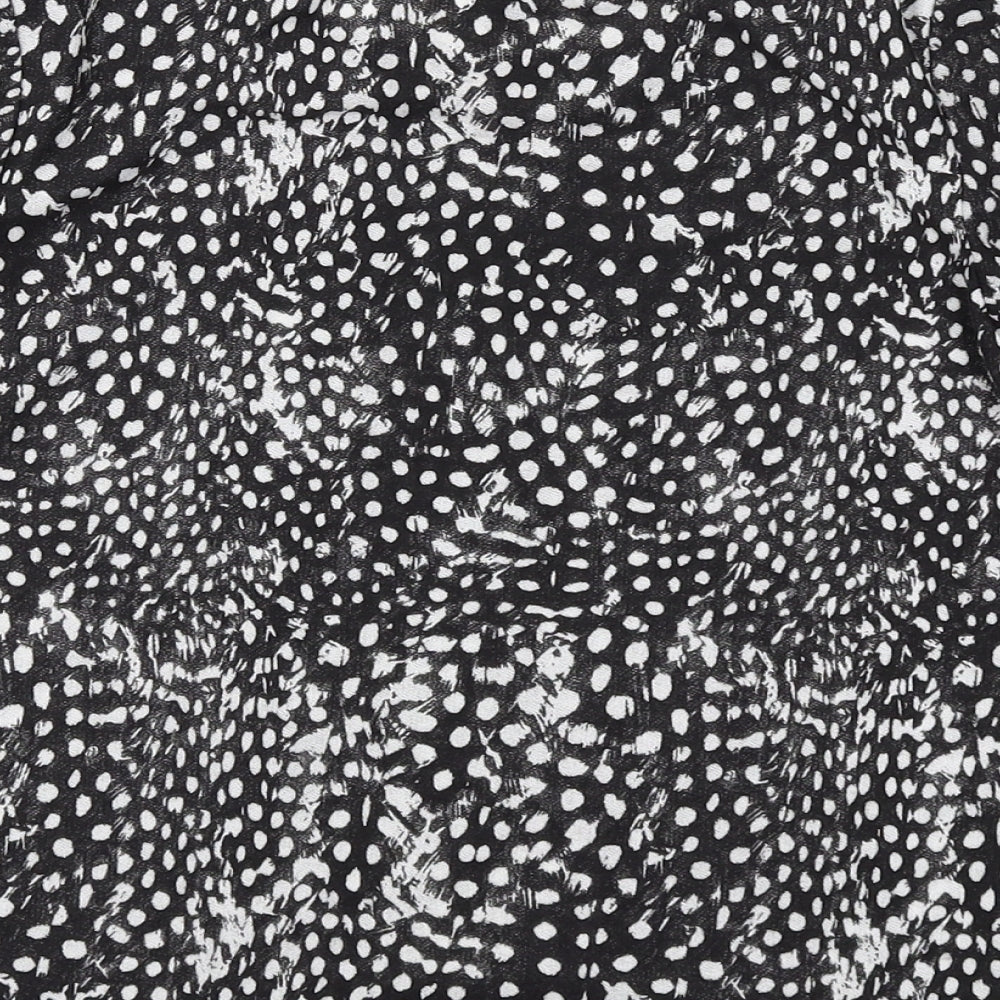 Topshop Womens Black Animal Print Polyester Basic Blouse Size 6 Round Neck