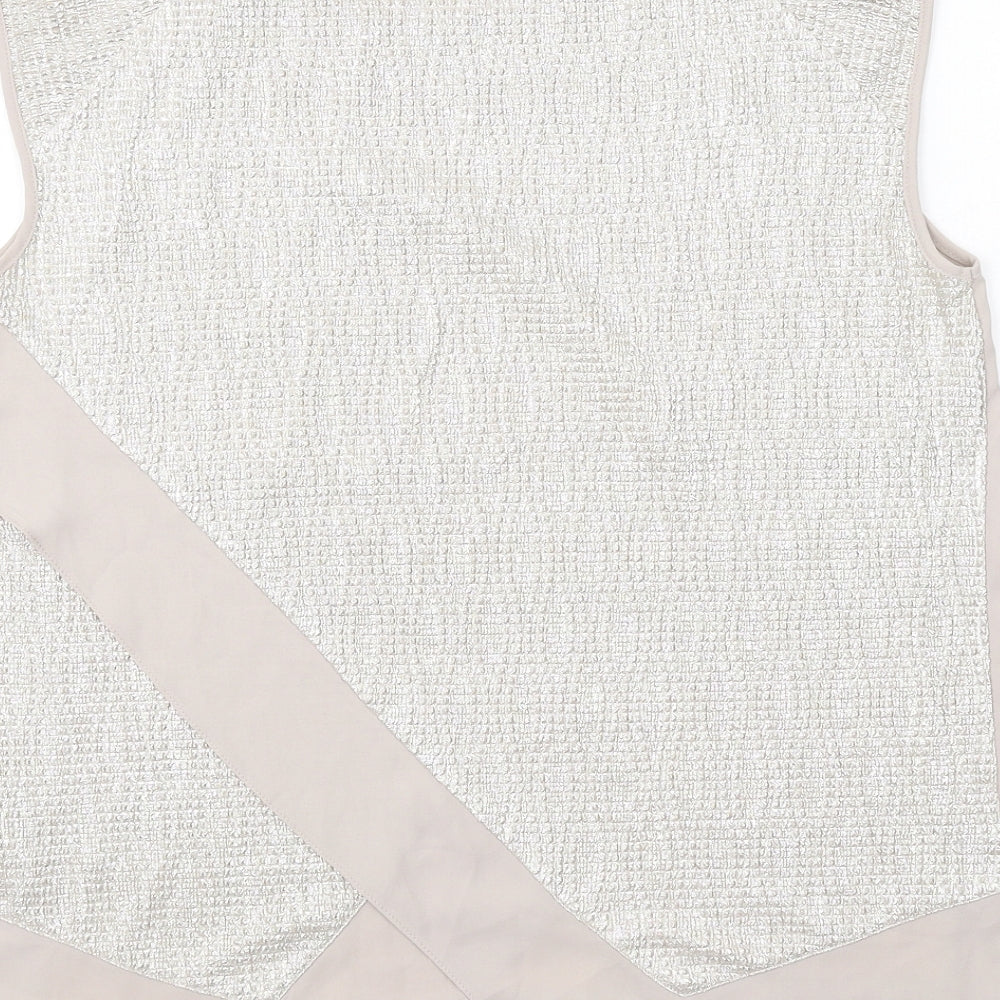 Oasis Womens Beige Polyester Basic Blouse Size M Round Neck