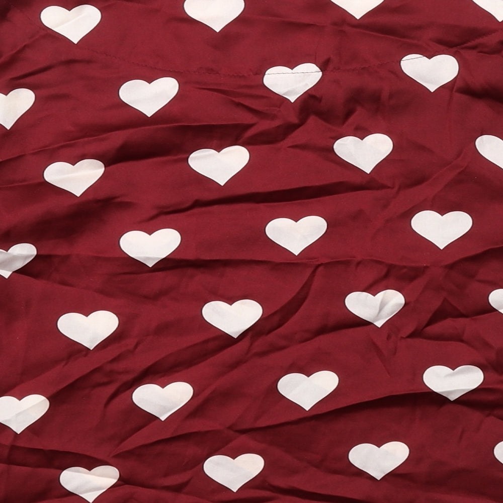Vera & Lucy Womens Red Geometric Polyester Basic Blouse Size S Round Neck - Heart Pattern