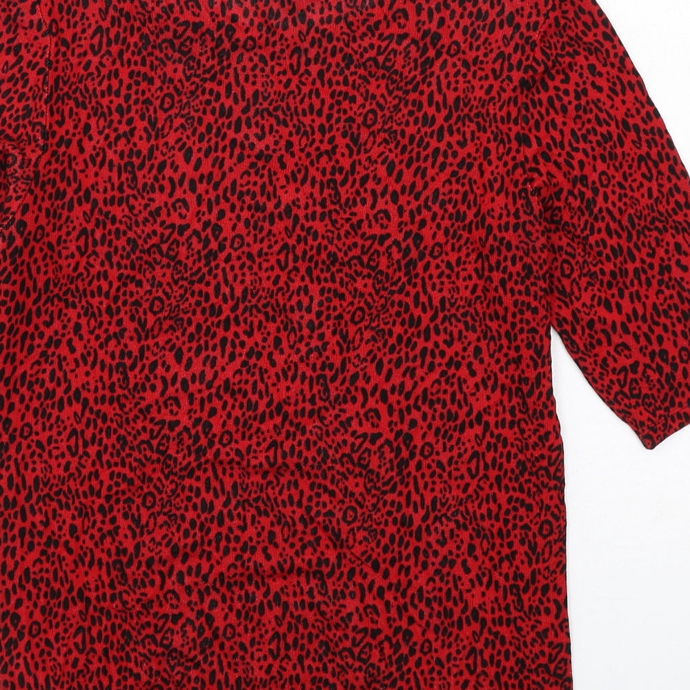 Principles Womens Red Animal Print Viscose Basic T-Shirt Size 10 Round Neck - Leopard Print