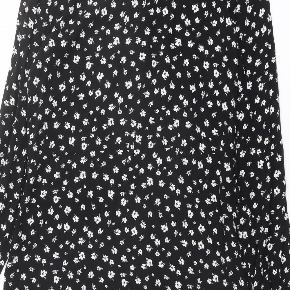 H&M Womens Black Floral Viscose Shirt Dress Size 8 Collared Button