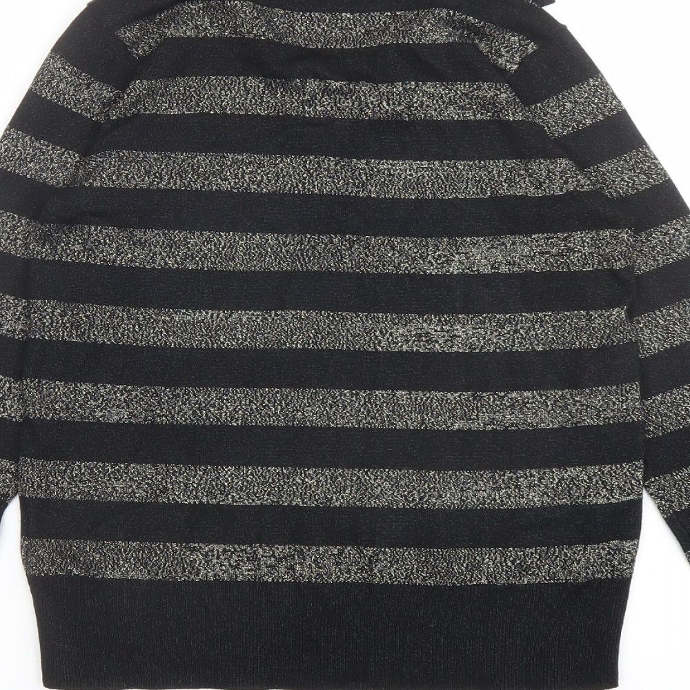 Marks & Spencer Womens Black Collared Striped Viscose Pullover Jumper Size XS