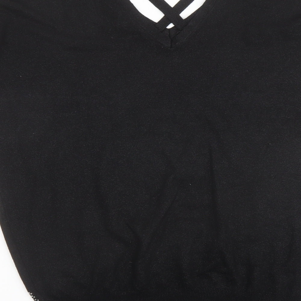 Star Womens Black V-Neck Viscose Pullover Jumper Size 12