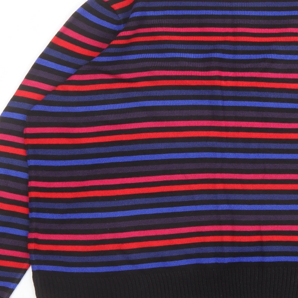 Marks & Spencer Womens Multicoloured V-Neck Striped Acrylic Pullover Jumper Size 14