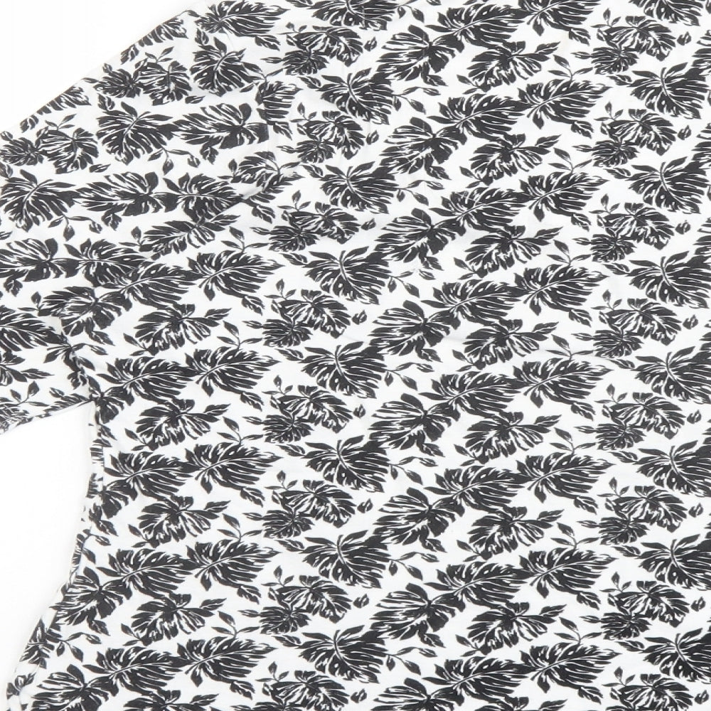 Marks & Spencer Womens Black Geometric Cotton Basic Blouse Size 16 Round Neck