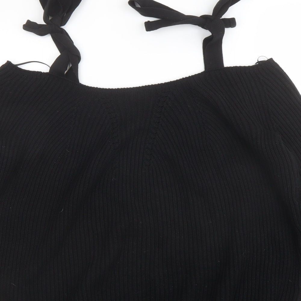 River Island Womens Black Boat Neck Cotton Pullover Jumper Size 6 - Cold shoulder