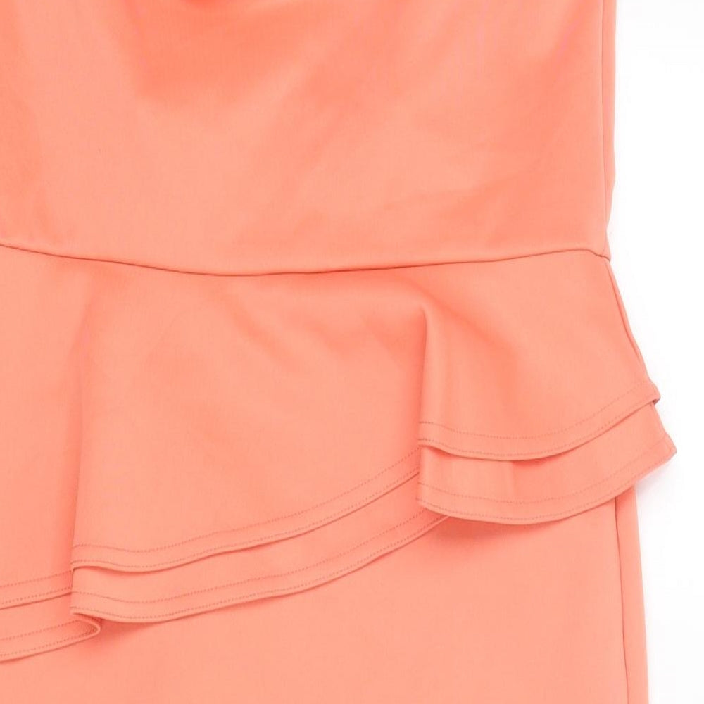 New Look Womens Orange Polyester Mini Size 16 Sweetheart Zip - Strapless Peplum