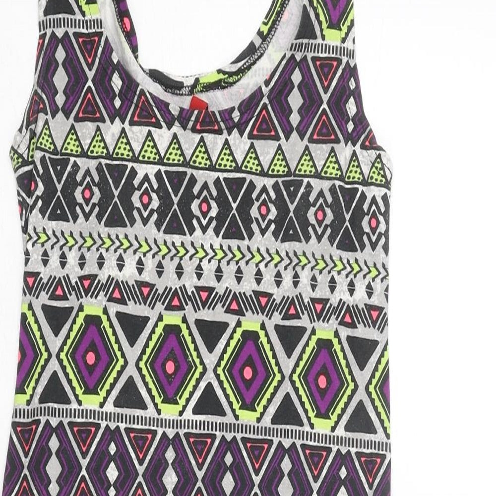 Divided by H&M Womens Multicoloured Geometric Cotton Tank Dress Size XS Scoop Neck Pullover