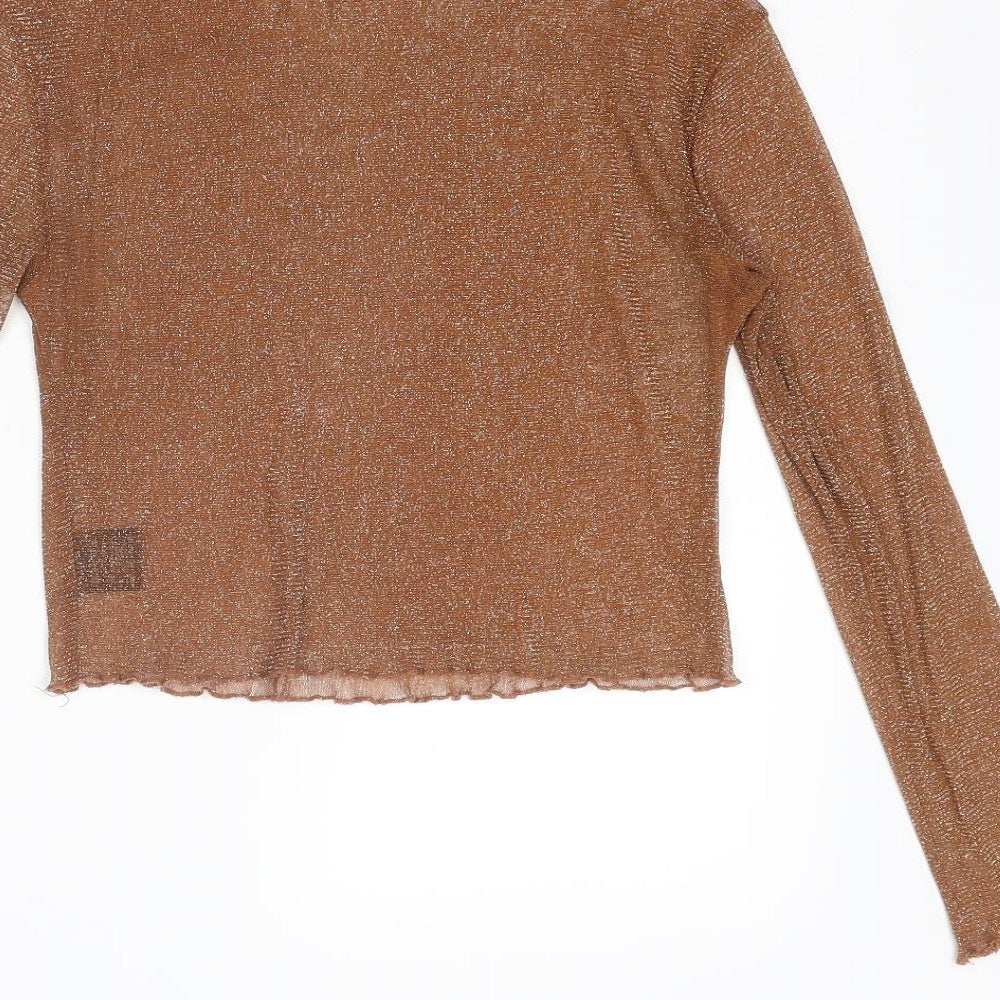 MOMOKROM Womens Brown Polyamide Basic T-Shirt Size 8 Round Neck