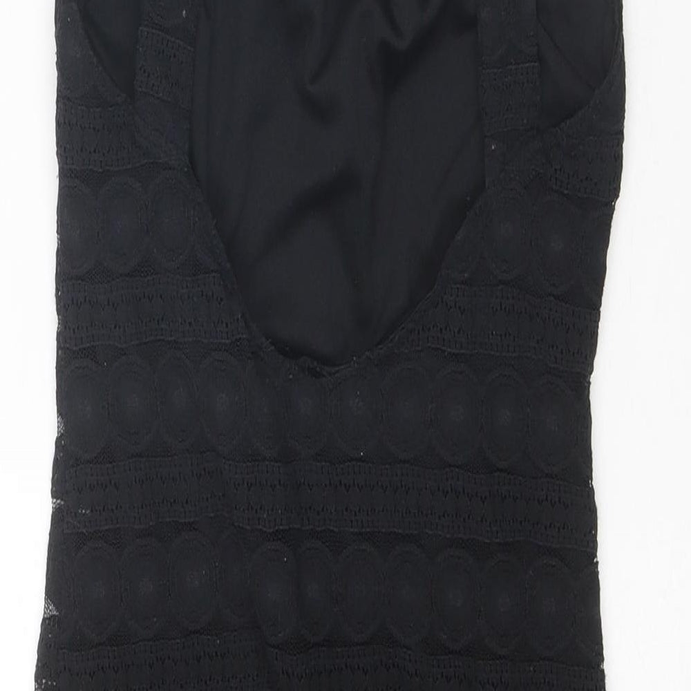 Topshop Womens Black Nylon Shift Size 8 Halter Button - Open Back