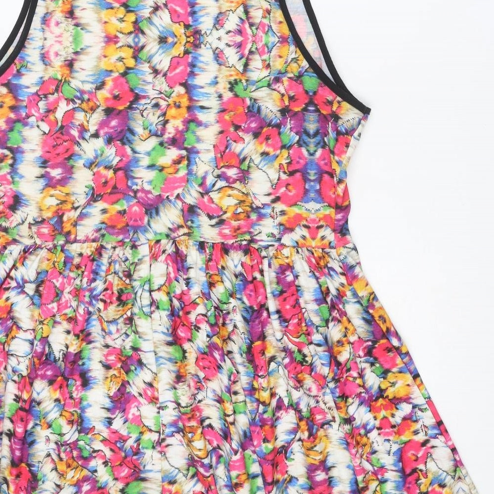 Topshop Womens Multicoloured Floral Polyester Tank Dress Size 16 Round Neck Pullover