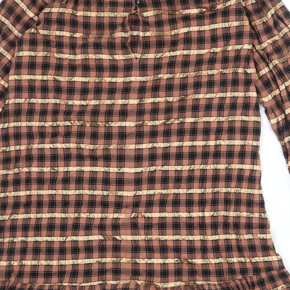 Zara Womens Multicoloured Plaid Viscose A-Line Size M Round Neck Button