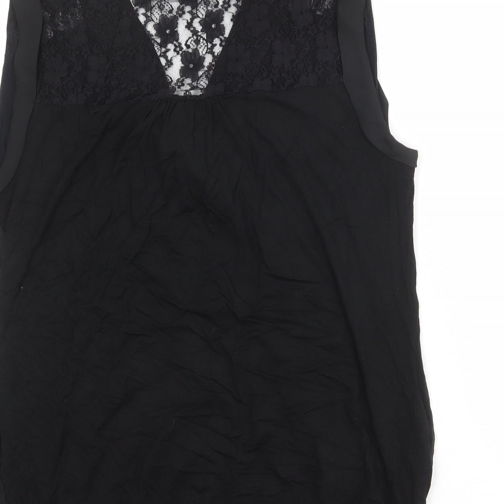 Dorothy Perkins Womens Black Polyester Basic Tank Size 14 V-Neck - Lace Details