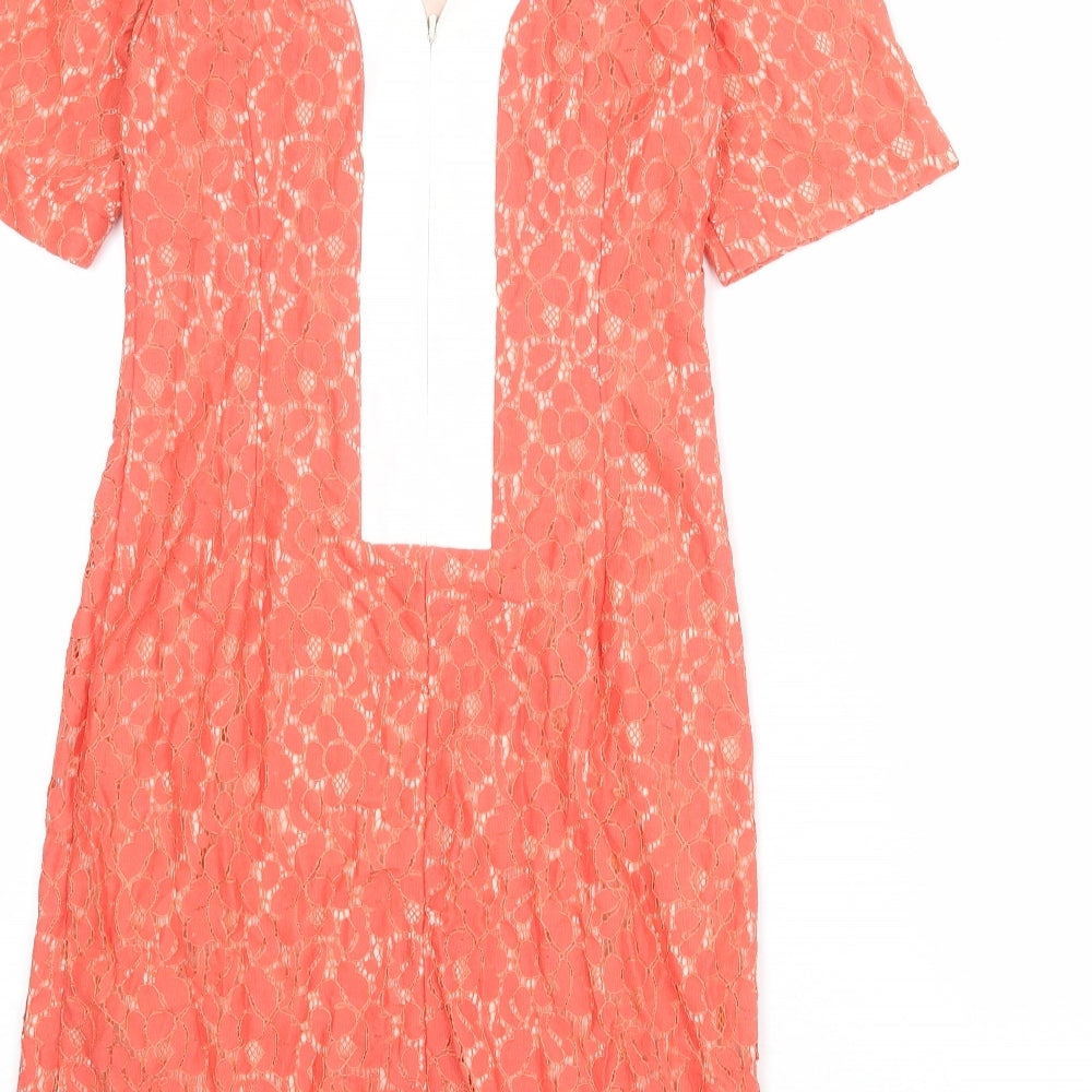 Guray Womens Pink Polyester Shift Size 8 Boat Neck Zip