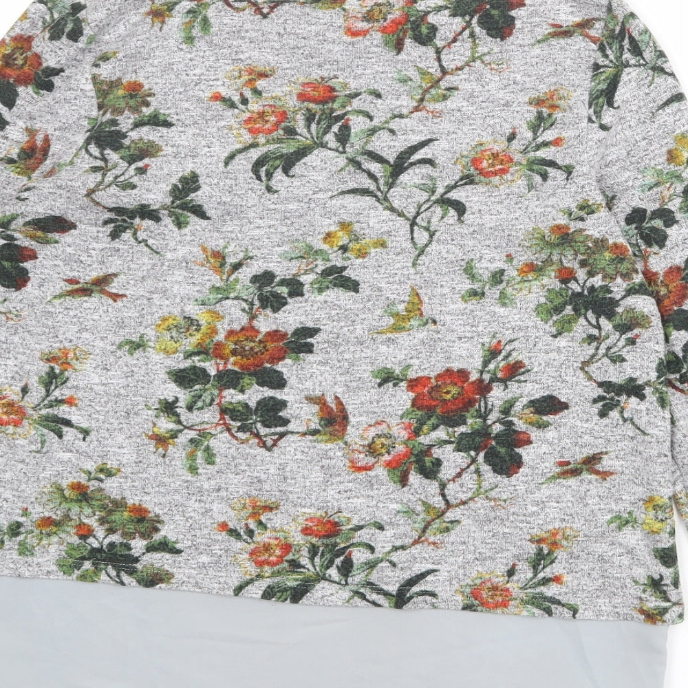 Oasis Womens Grey Round Neck Floral Viscose Pullover Jumper Size S