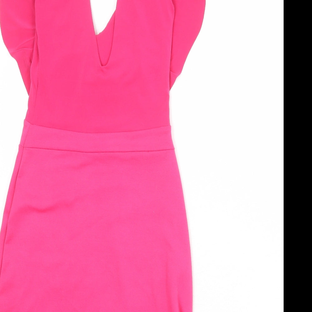 Hedonia Womens Pink Polyester Bodycon Size 8 V-Neck Pullover
