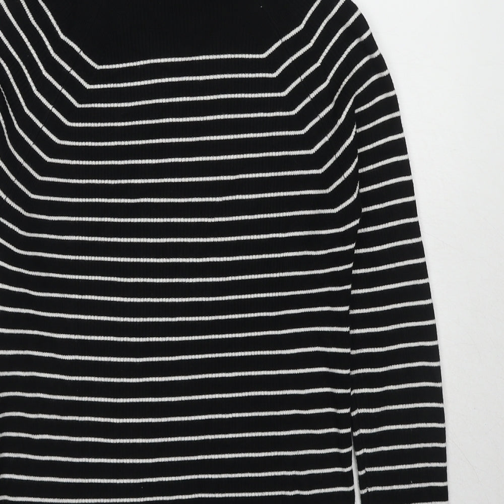 Marks & Spencer Womens Black Roll Neck Striped Viscose Pullover Jumper Size 8