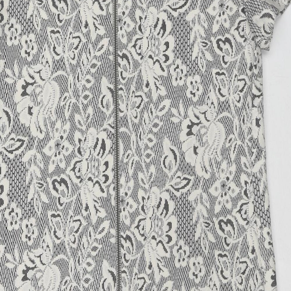 Pied A Terre Womens Grey Polyester Shift Size 10 Boat Neck Zip - Lace Overlay