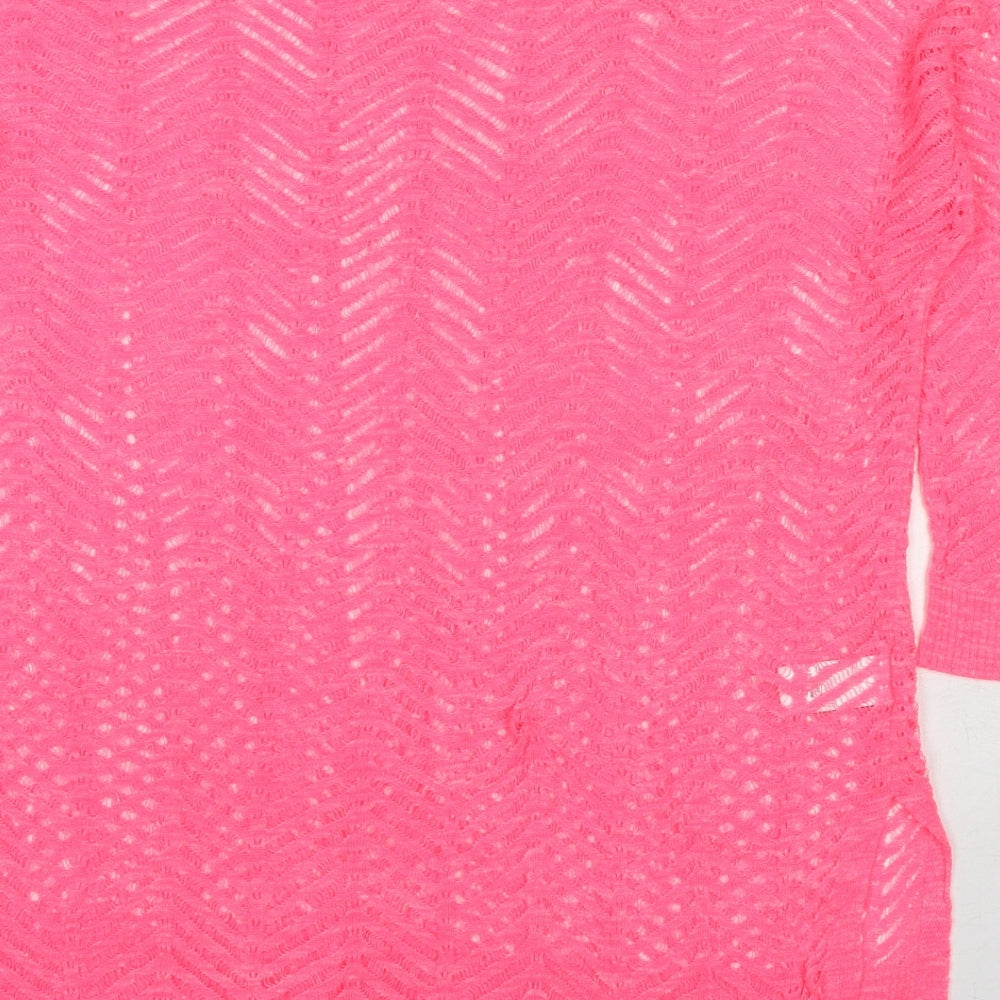 NEXT Womens Pink Round Neck Geometric Cotton Pullover Jumper Size 12