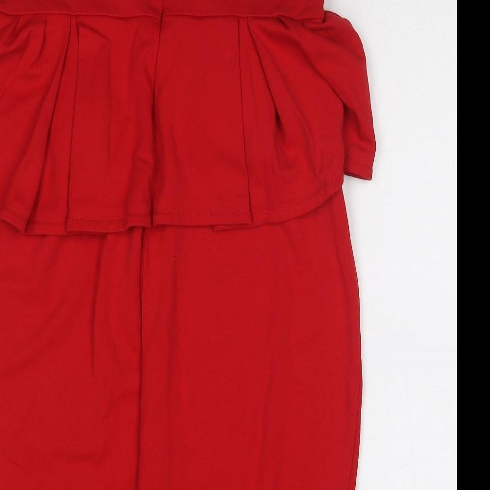 Mango Womens Red Viscose A-Line Size M Off the Shoulder Zip