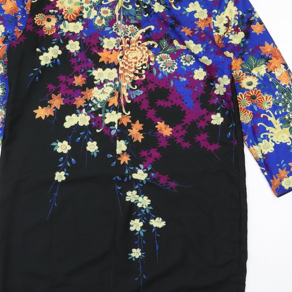 ASOS Womens Multicoloured Floral Polyester Shift Size 10 Round Neck Button