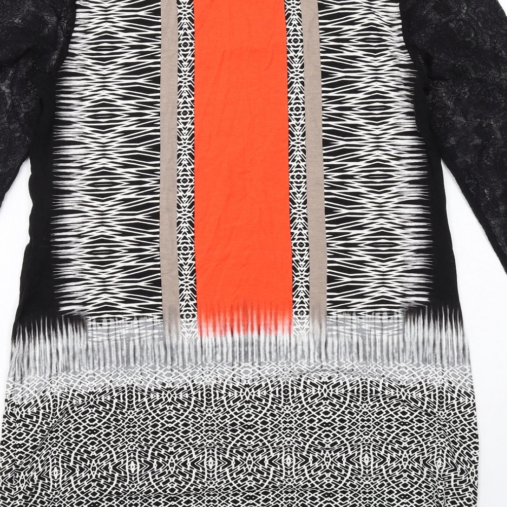 Julien Macdonald Womens Multicoloured Geometric Viscose Shift Size 12 Boat Neck Pullover - Lace Sleeves