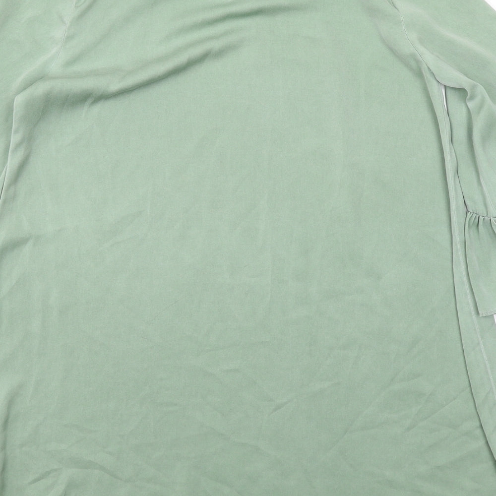 Zara Womens Green Polyester A-Line Size S Round Neck Button