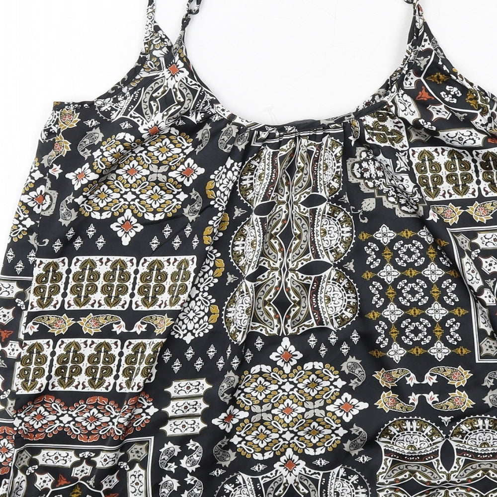 NEXT Womens Black Geometric Polyester Basic Tank Size 6 Round Neck