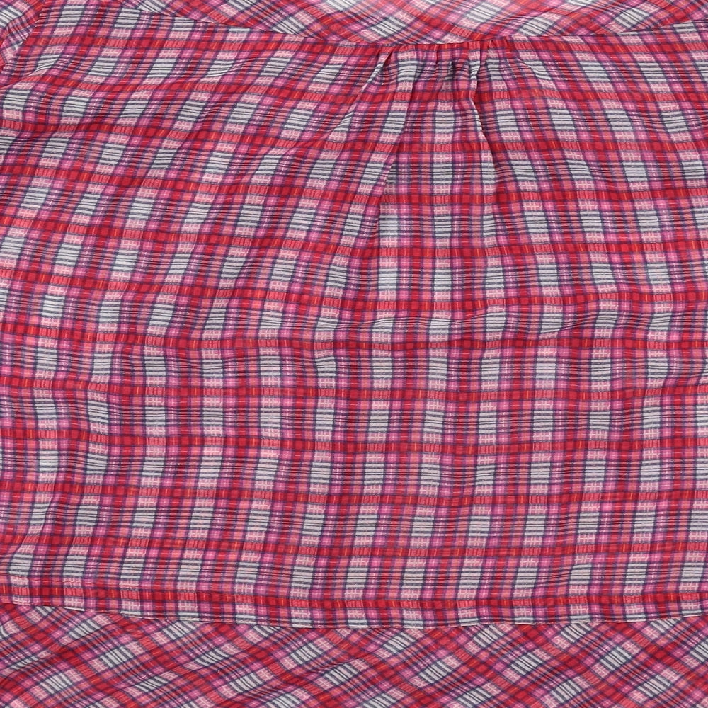 Zara Womens Pink Plaid Polyester Basic Blouse Size M Round Neck