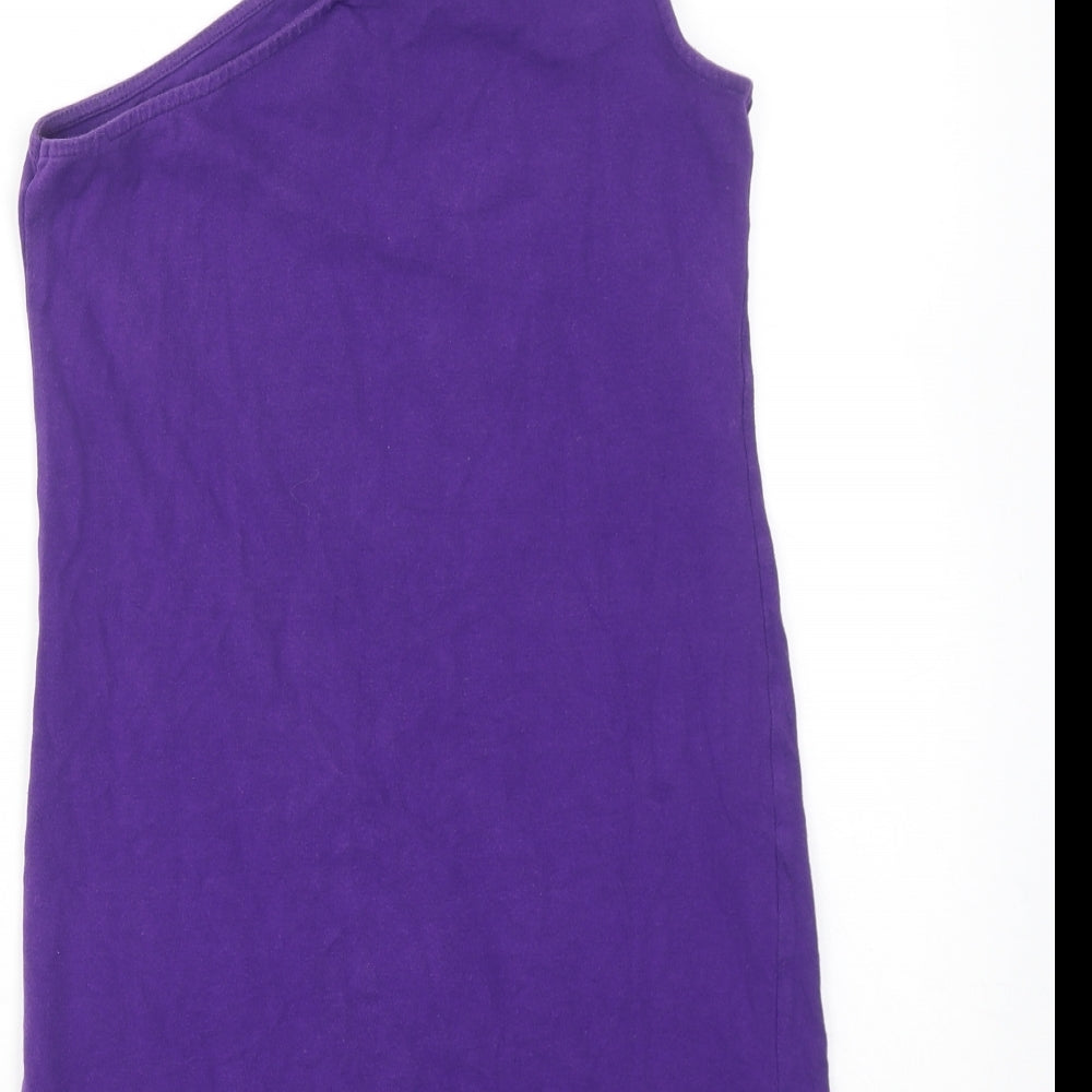 Topshop Womens Purple Cotton Mini Size 12 One Shoulder Pullover