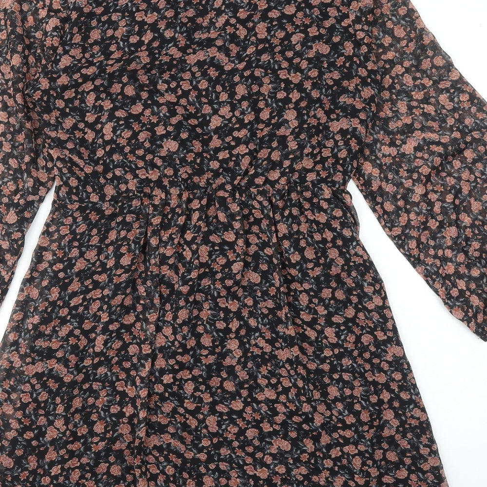 Zara Womens Multicoloured Floral Polyester A-Line Size S V-Neck Pullover