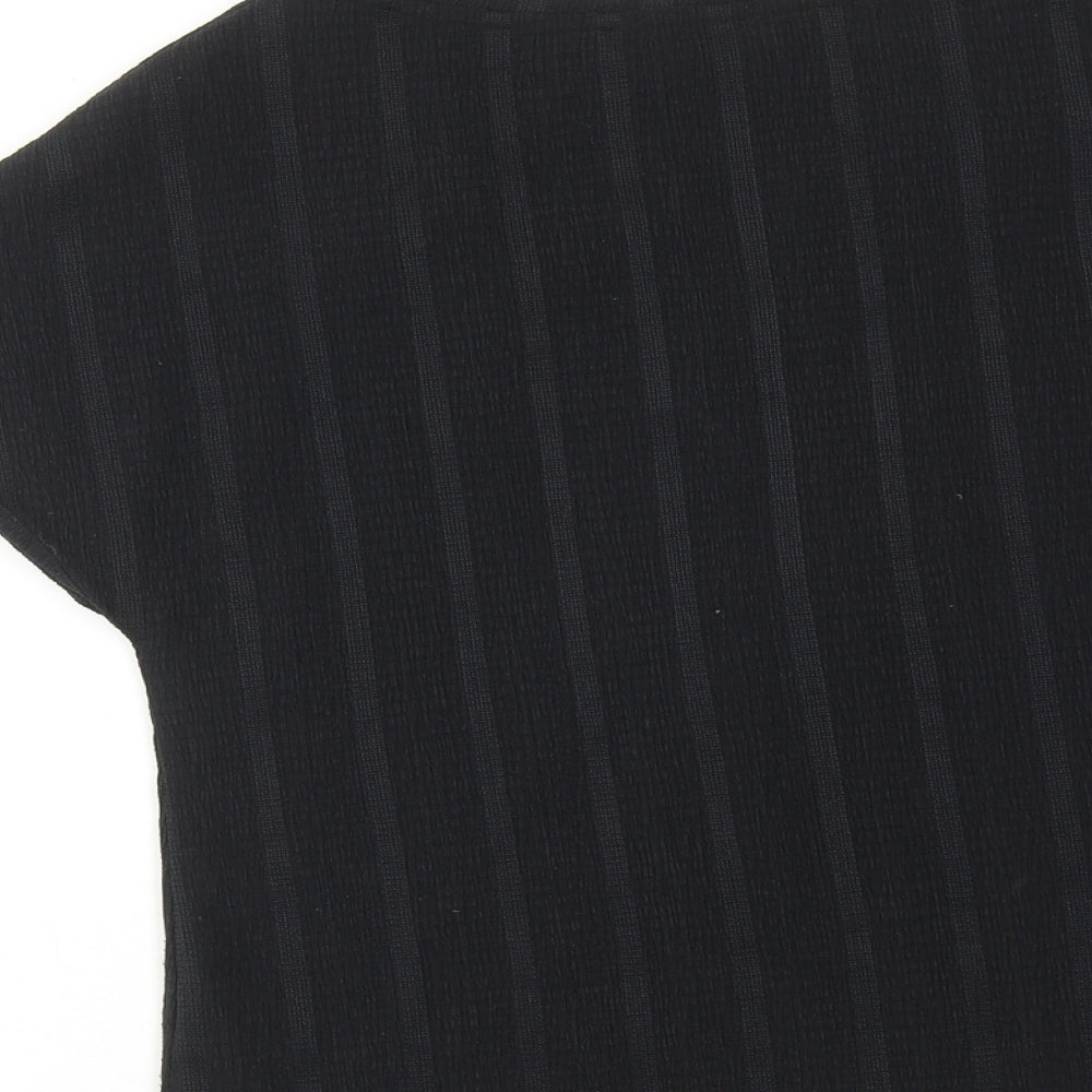 Marks & Spencer Womens Black Striped Polyester Basic T-Shirt Size 6 V-Neck