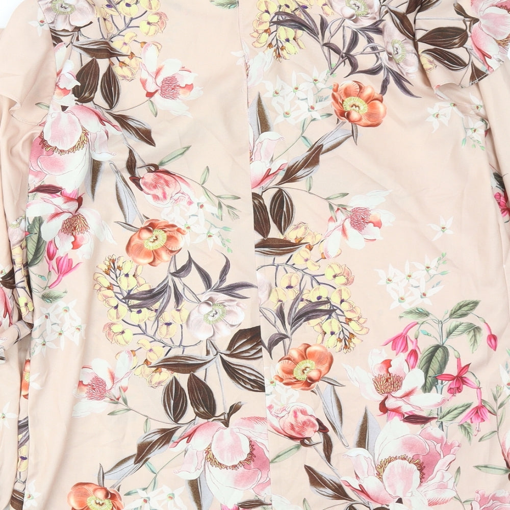 River Island Womens Beige Floral Polyester Basic Blouse Size 8 Round Neck