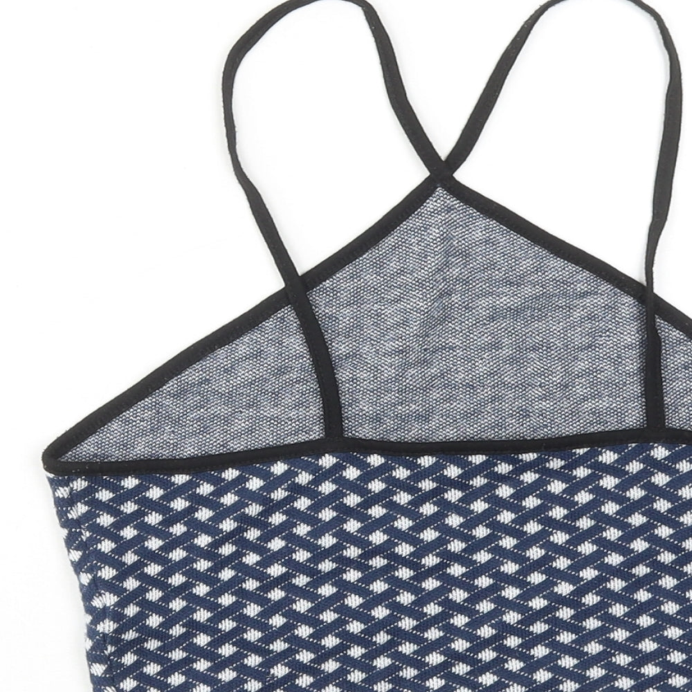 Zara Womens Blue Geometric Viscose Cropped Tank Size XS Halter