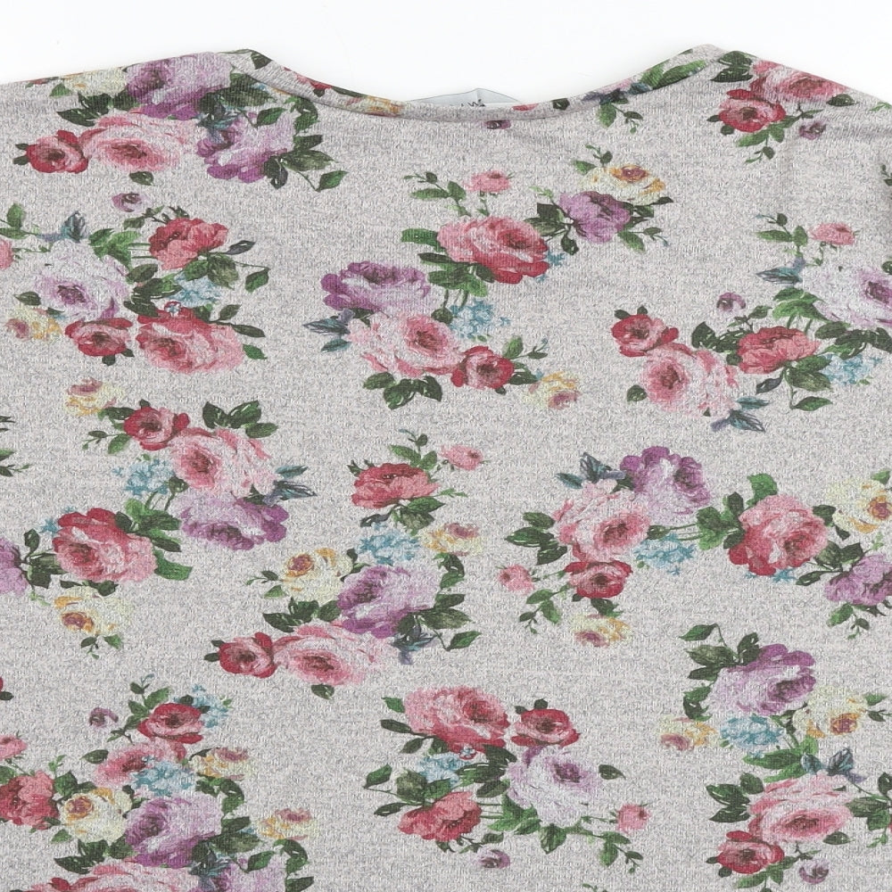 New Look Womens Grey Floral Polyester Cropped Blouse Size 14 Round Neck