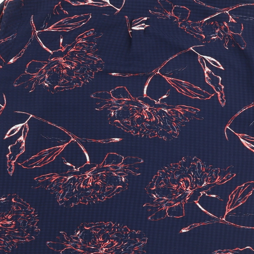 Classic Womens Blue Floral Polyester Basic Blouse Size 12 Collared