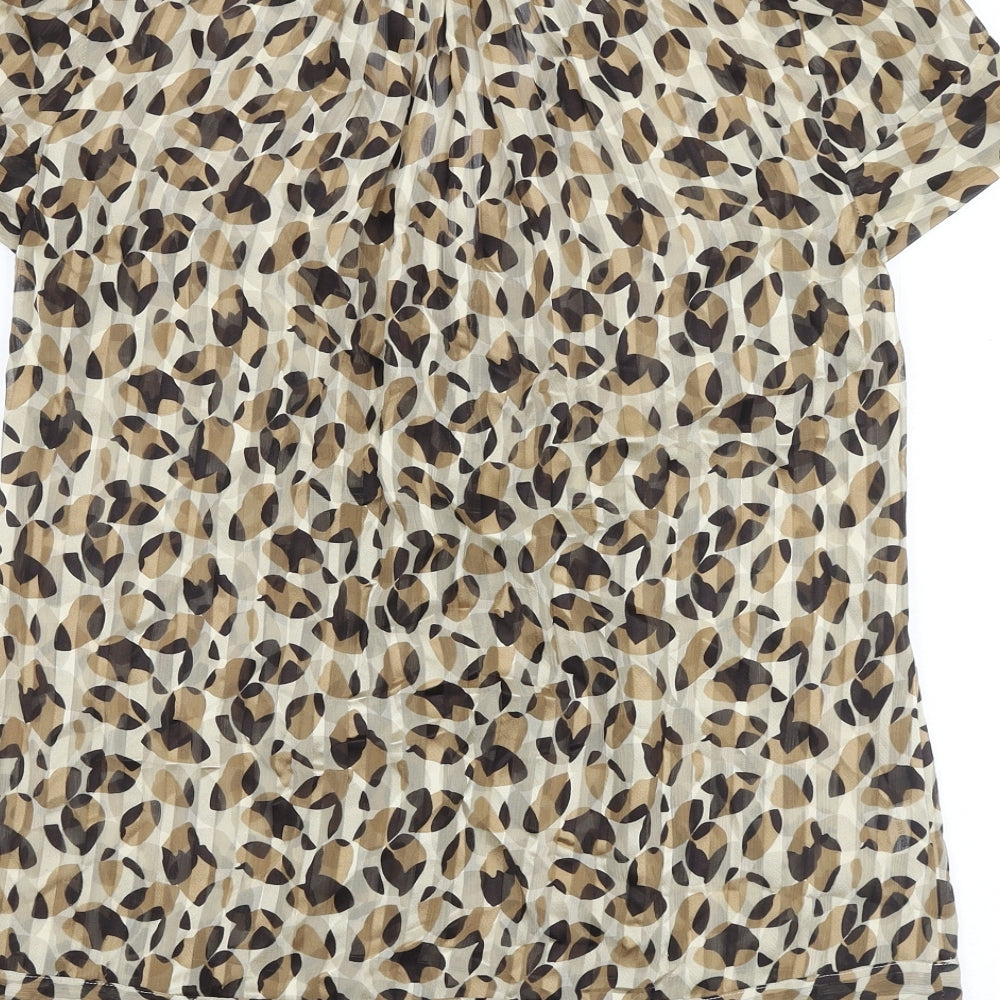 BCBGMAXAZRIA Womens Brown Geometric Polyester Basic Blouse Size S V-Neck