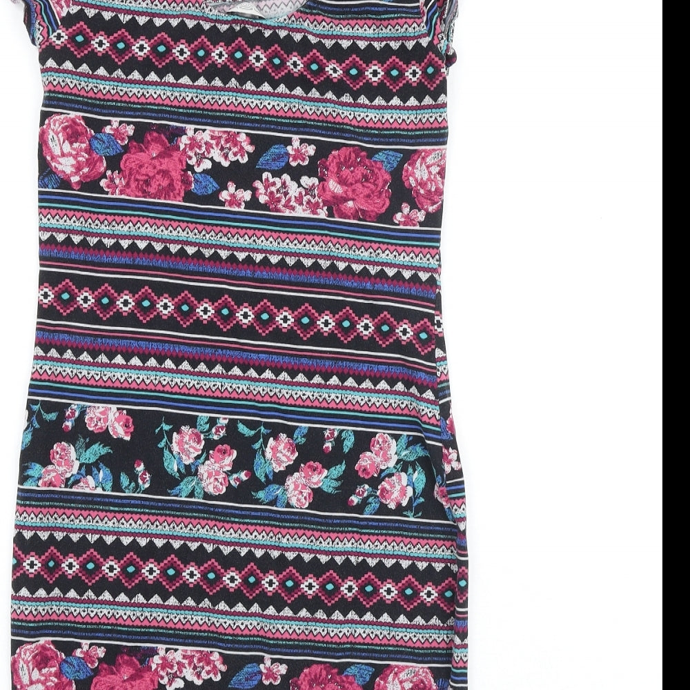 New Look Womens Multicoloured Geometric Viscose Shift Size 14 Scoop Neck Pullover