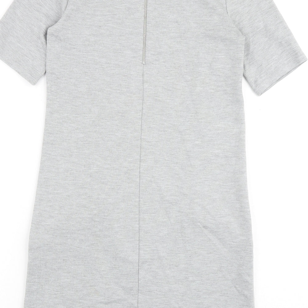 Wallis Womens Grey Polyester Shirt Dress Size 8 Round Neck Zip