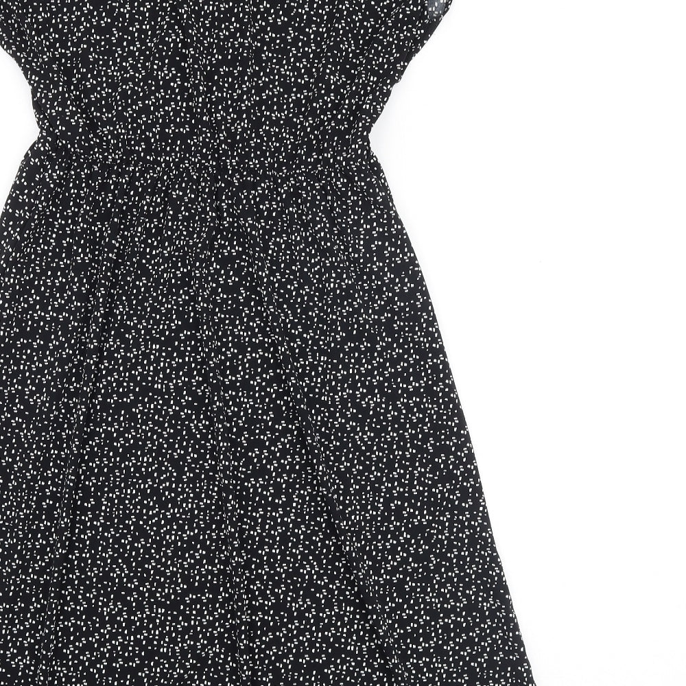 Uniqlo Womens Black Geometric Polyester A-Line Size XS V-Neck Pullover